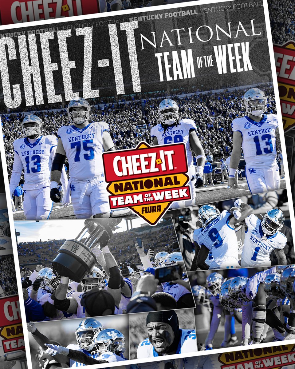 UKFootball's tweet photo. We are the Cheez-It National Team of the Week after defeating No. 9 Louisville for the fifth consecutive meeting. The honor was selected by the All-America Committee of @TheFWAA 

📰🔗 https://t.co/QFtum2Kvzs https://t.co/PzAKK7oLtB