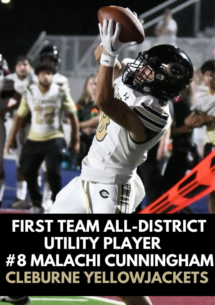 CleburneFB_'s tweet photo. 1st Team All-District 4-5A - Utility Player - #8 Sophomore - Malachi Cunningham - @MalachiC_18 https://t.co/TgGRYplrFy