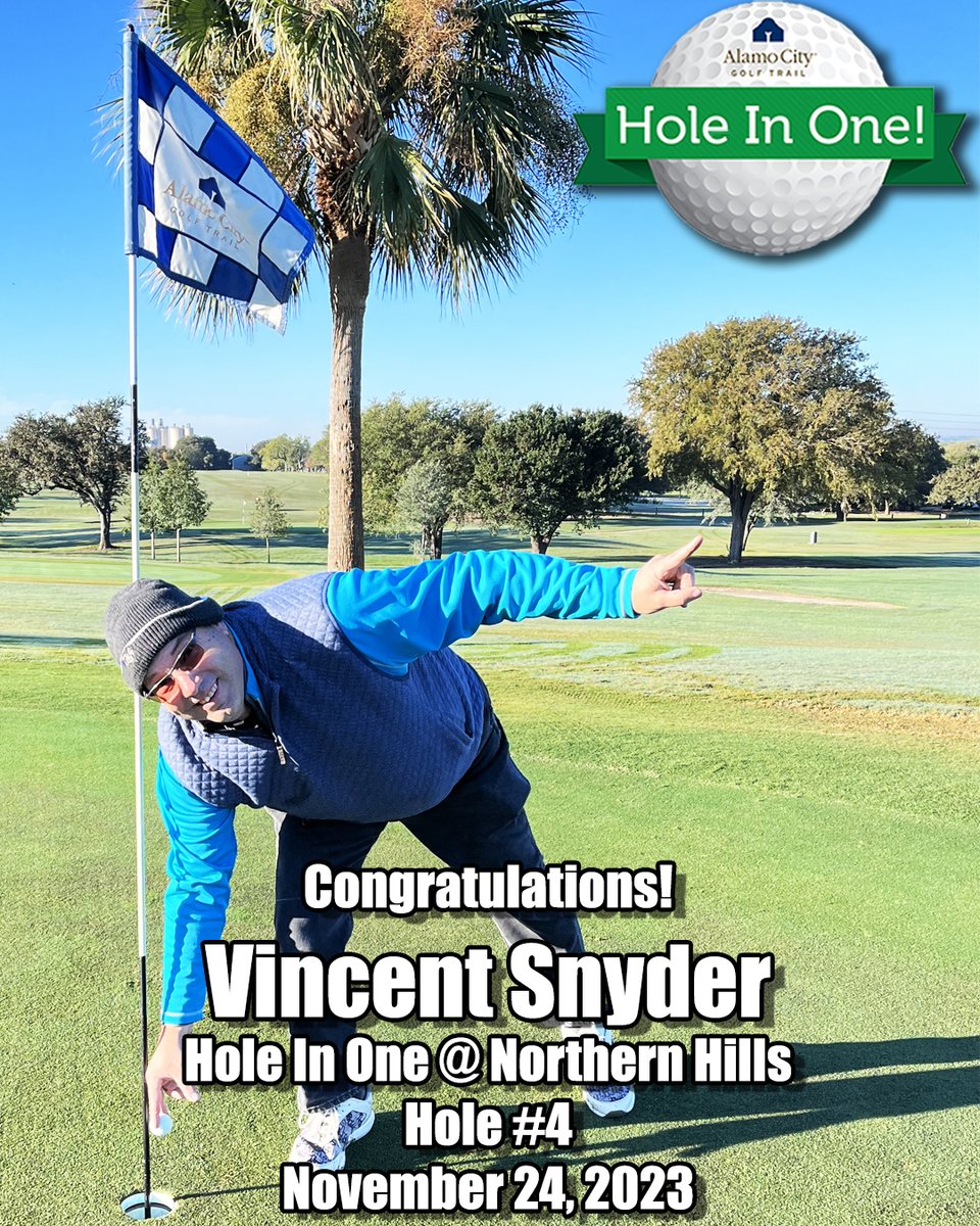 AlamoCityGolf's tweet photo. πποΈββοΈ ACE ALERT! ποΈββοΈπ Big congratulations to Vincent Snyder for joining the exclusive Hole In One Club! πβ³οΈ Jeff hit a perfect shot on the par 3 4th at Northen Hills on Friday, the 24th.
#GolfGreatness #AceAchievement #HoleInOneClubMember #GolfNorthernHills #NoPutterNeeded https://t.co/ugmqVVNaYP