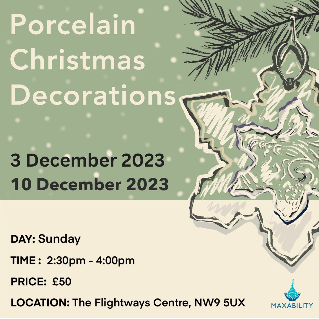 SuzanneSmedley5's tweet image. @maxability_uk Maxability are running Mug Making Workshops and Porcelain Christmas Decorations Making Workshops in the lead up to Christmas at their studio in the Flightways Centre near Colindale, NW9 5UX!  Email info@maxability.org.uk
#potteryclass #ceramicsclass