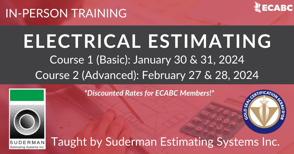 ECA_BC's tweet image. Registration is open for Suderman&apos;s  Electrical Estimating Basic and Advanced Courses – some of our most  sought-after classes! 📚 Secure your spot for these in-person courses  now: lnkd.in/gG_-9_R4 

#ElectricalEstimating