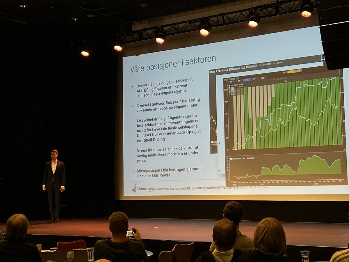 Her <a href="/NordeaNorge/">Nordea Norge</a> m forvalter Jon Hille-Walle på #aksjekvelden i Stavanger. 
👉Hvor lenge trenger vi Olje og hva betyr dette for 🇳🇴?
👉etterspørselen vil falle men ikke nødvendigvis den med best kvalitet, og pris kan holde seg.
🌟Equinor, AkerBP, Shelf Drill, Subsea7 + Zeg Power