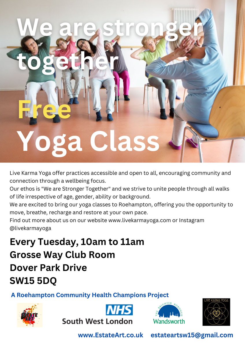 Come and join the free yoga sessions in Roehampton ⭐️⭐️⭐️⭐️⭐️@RoehamptonUni @RoeLabourCllrs @RoehamptonCWeek @robert_busch65 @AgeUKWandsworth @EnableHW @AltonMasterplan @AltonWatch @Alton_Practice @AltonAction @wandbc @GhendersGraeme @ThePutneyVoice @DonsLocalAction