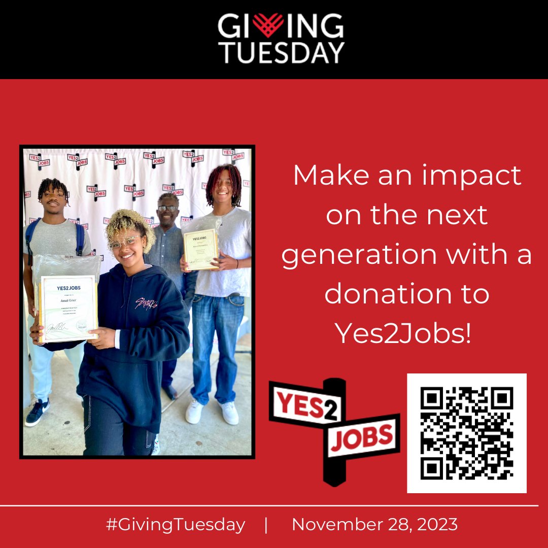 #GivingTuesday is only 1 day away! Be a force for change with a donation to Yes2Jobs. Donate today by scanning the QR Code or by visiting yes2jobs.org/donate-now/