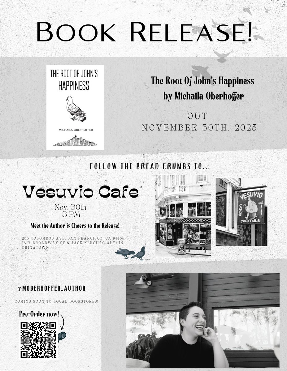 michaila_o's tweet photo. Book Launch Party, November 30th! ✨️
I'm so excited to announce my book launch party is happening at the beautiful and historic Vesuvio Cafe in SF,CA
Come cheers to the launch!
#sfauthor #sciencefiction #debutauthors2023 #sfbayarea #sfevents #booklaunchparty #vesuviocafe https://t.co/0fWQzEd4ik