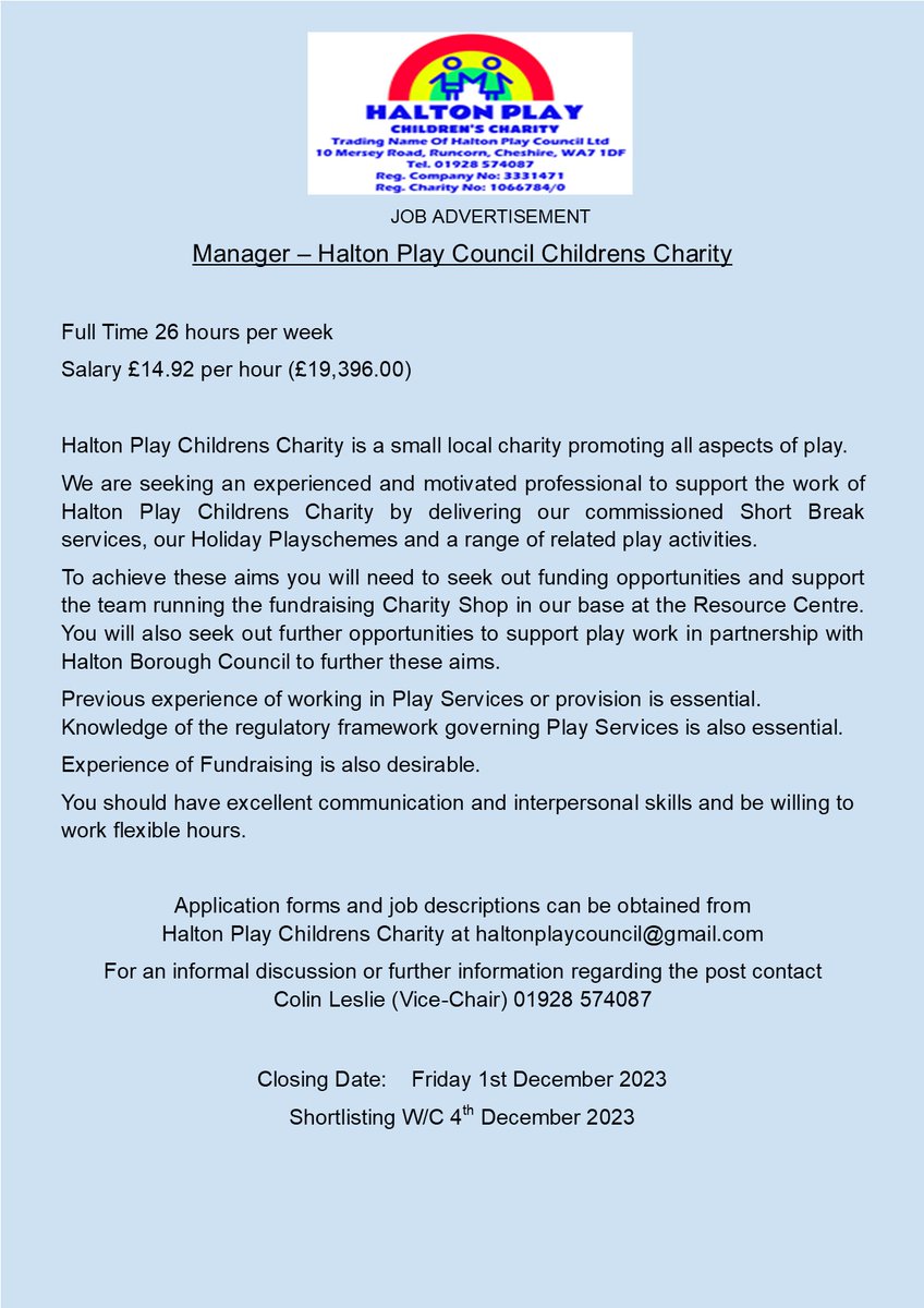 PLS RT Could you lead our Charity as we support families in our community? Highly rewarding job with a well respected Children's Charity @HaltonCarers @HaltonHour @HaltonLibraries @HomeSmartLet @runcornwidnes @runcornworld @cheshireconnec @TheStudioWidnes @HSHVCA @HaltonChamber