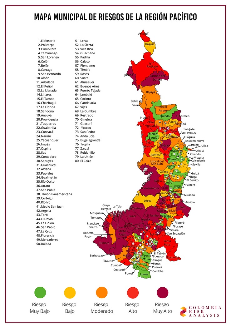 ColombiaRisk's tweet image. El Pacífico colombiano se compone de 4 departamentos. En 2022, los 4 sumaron el 13,2% del PIB nacional y son el 16,2% de la población nacional. La región posee un gran potencial de inversión dados sus recursos naturales, ubicación estratégica y su diversidad cultural, pero...