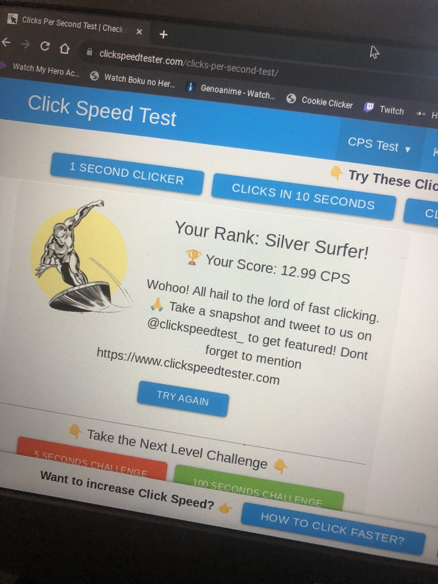 5 seconds click test Click speed test in 5 seconds And 1 click speed test 