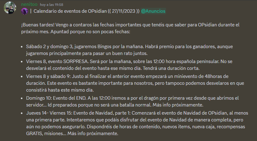 OpsidianMC's tweet image. Os dejo por aquí una lista de TODOS los EVENTOS que se vienen a OPsidian en lo que queda de año. Va a ser INCREÍBLE
