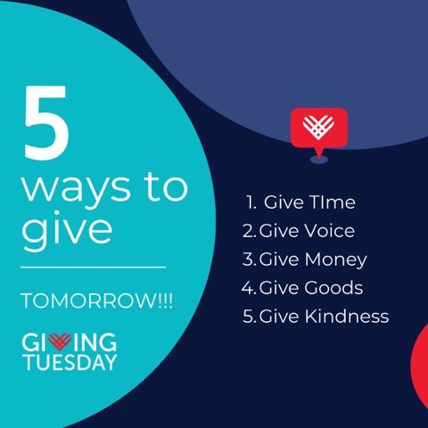 What is #GivingTuesday? Last Tues. each November, people around the world give their time, things, skills, voice, or money — to themselves, their loved ones, their community, or to organizations that are working to make the world a better place.
Visit givingtuesday.org