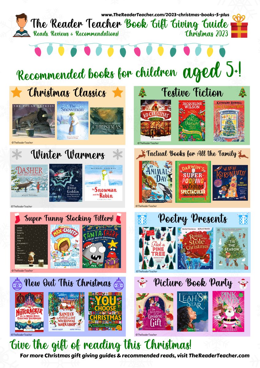 MrEPrimary's tweet photo. 🎄It’s just FOUR weeks until Christmas Day so give the gift of reading this Christmas with my FOUR 2023 #TheReaderTeacher Gift Giving Guides for schools & families!

📚Links to download & buy books⬇️
Ages 3+: https://t.co/83BG4x6Lrh
Ages 5+: https://t.co/UoVnX3Jl1w
Ages 7+: https://t.co/Ww0Bj70vSe
Ages 9+: https://t.co/bkNCVxjcLG