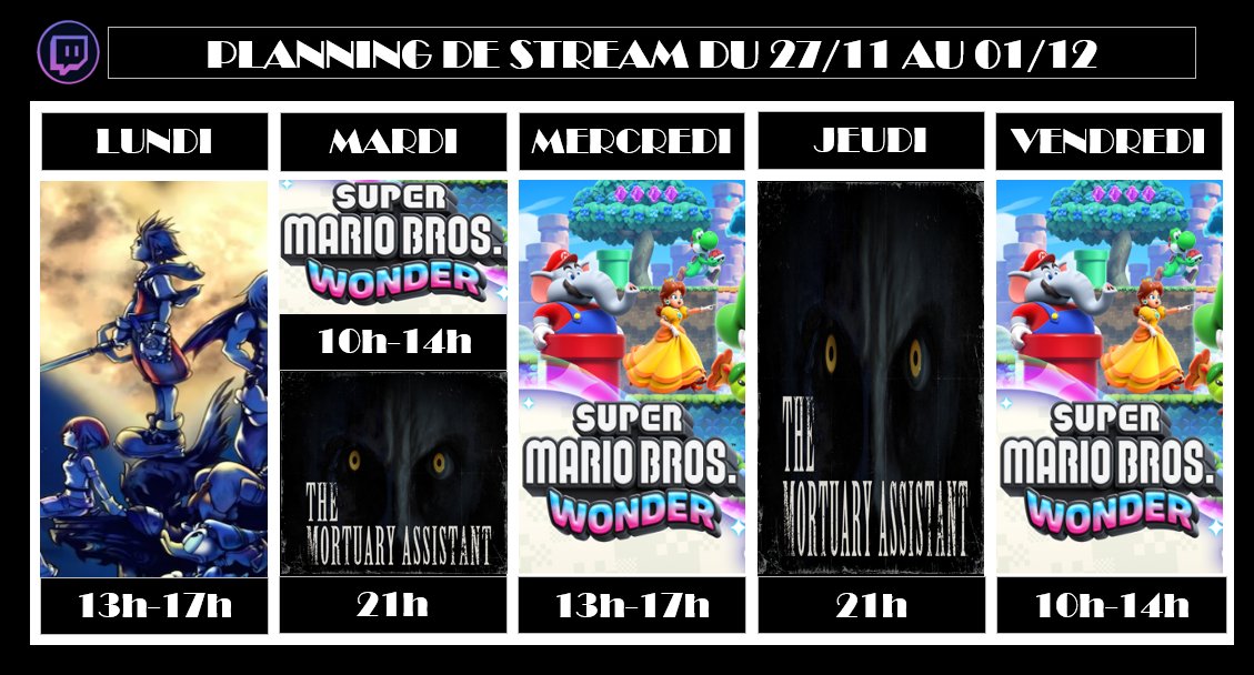 Rxt_Draynnir's tweet photo. Programme de la semaine ! On va finir Mario demain puis on enchaînera sur un jeu d'horreur dans la soirée avec @RxTRafy ! Le programme risque d'évoluer en fonction de notre avancé dans les jeux ! Venez nombreux et oubliez pas de follow ! 😁 https://t.co/jRoRfWFgdl