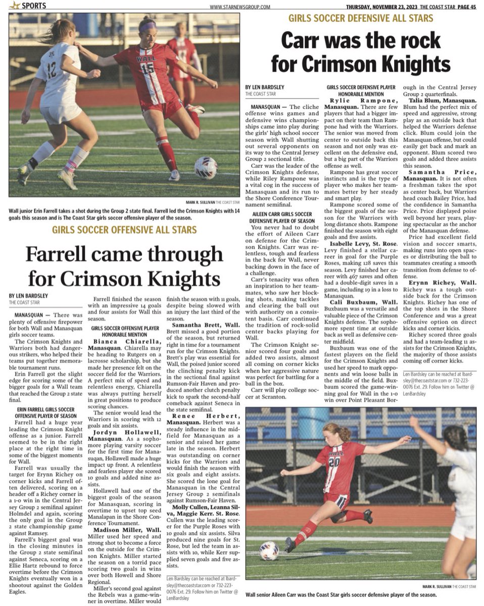 Congratulations to both Aileen Carr and Erin Farrell being named the Coast Star’s Defensive and Offensive  Players of the Season! 👏🏻👏🏻👏🏻