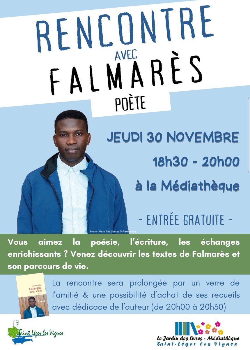 Prochaine rencontre !

mairie-saintlegerlesvignes.fr/fr/evenement/2…

#Falmarès #Flammarion #Saintlegerlesvignes 
#DONNERLEMAX #ÉditionsLesMandarines 
#ÉditionsYigui #Yigui #Poésie #Poetry