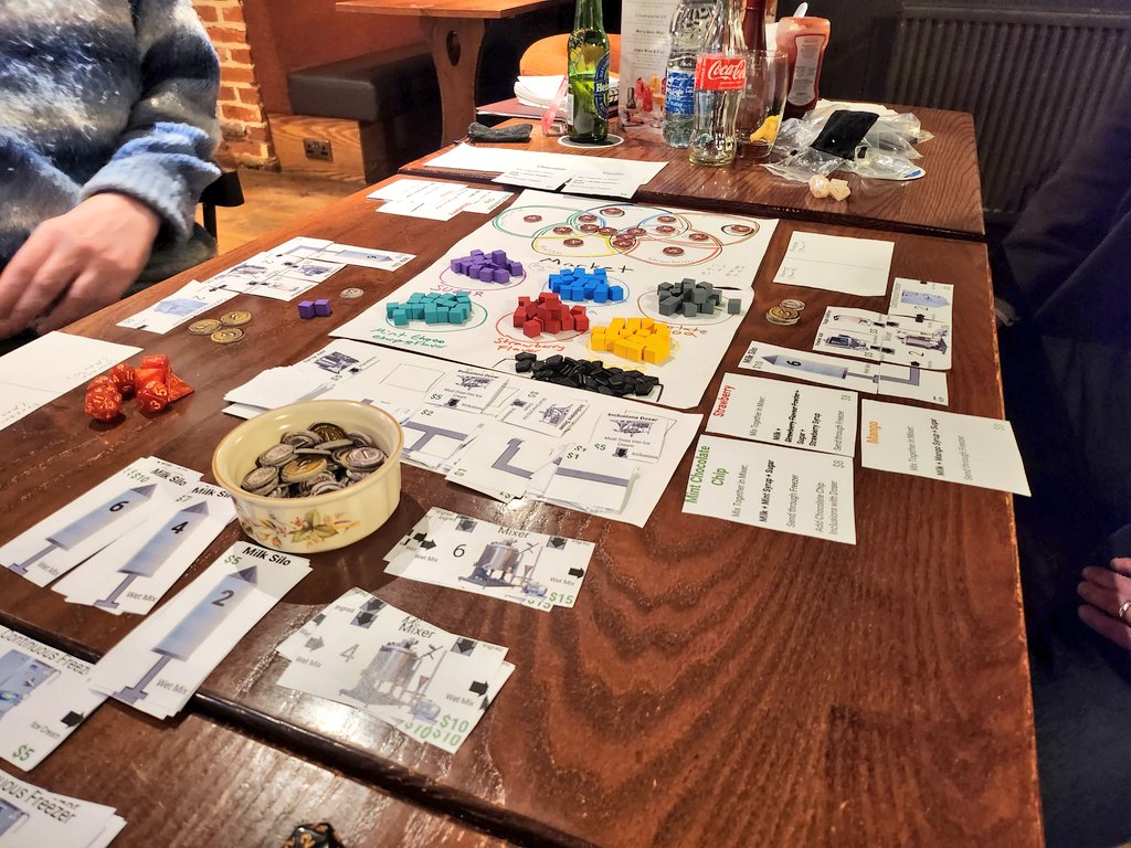 West Herts monthly Playtest has kicked off with Josh's Ice Cream Factory game. I'm about to make a mint choc chip vanilla combo. @playtestuk