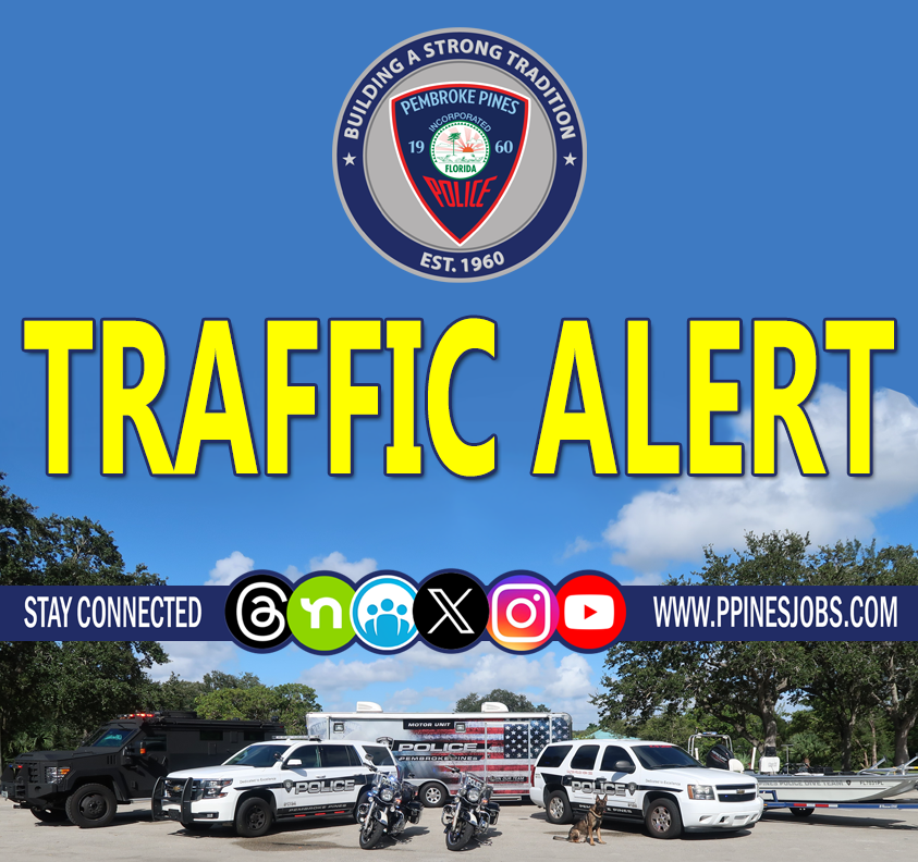 ATTENTION DRIVERS: Officers are assisting with a vehicle fire near the shopping plaza located in the southeast corner of Hiatus Road & Pines Boulevard, in front of Ross. Portions of the roadway within the plaza will be temporarily shutdown.