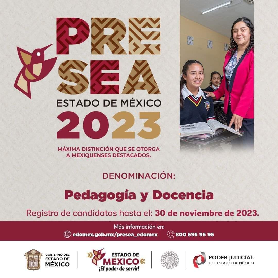 La #PreseaEdoméx2023 es el máximo reconocimiento que se otorga a mexiquenses destacados que enaltecen a nuestra entidad. ¡No te quedes sin participar! 🗓
Consulta las bases y participa: edomex.gob.mx/presea_edomex