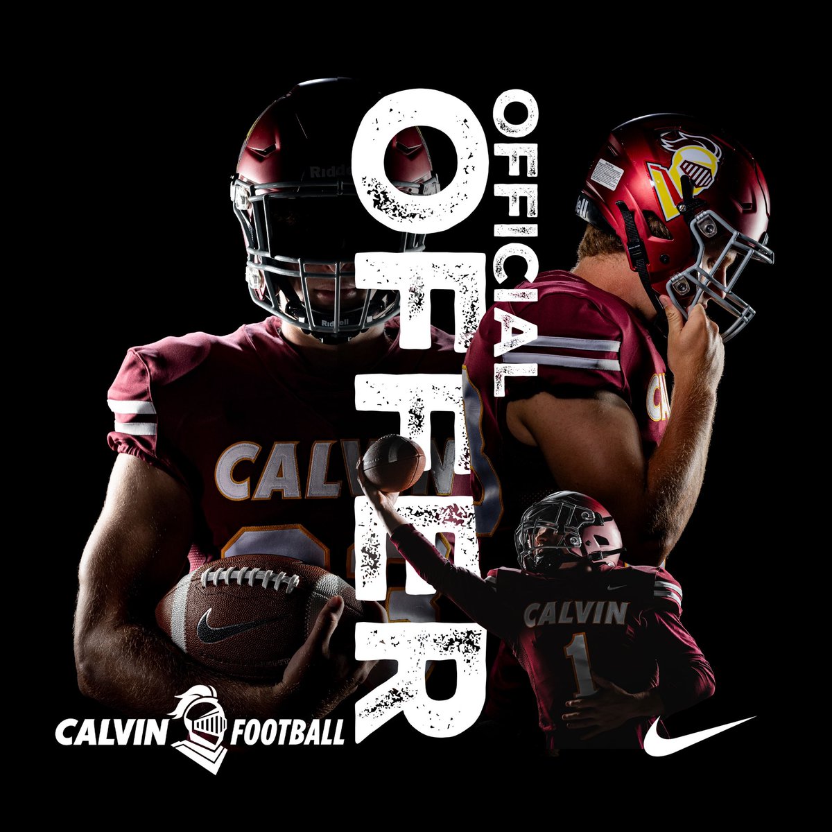 After a great talk with Coach Steph, I’m blessed to receive my first offer to play at the next level from Calvin University! @CalvinKnightsFB @stiegee @CoachKJLandis @GrandvilleFB @GrandvilleSC @GabeMiller22