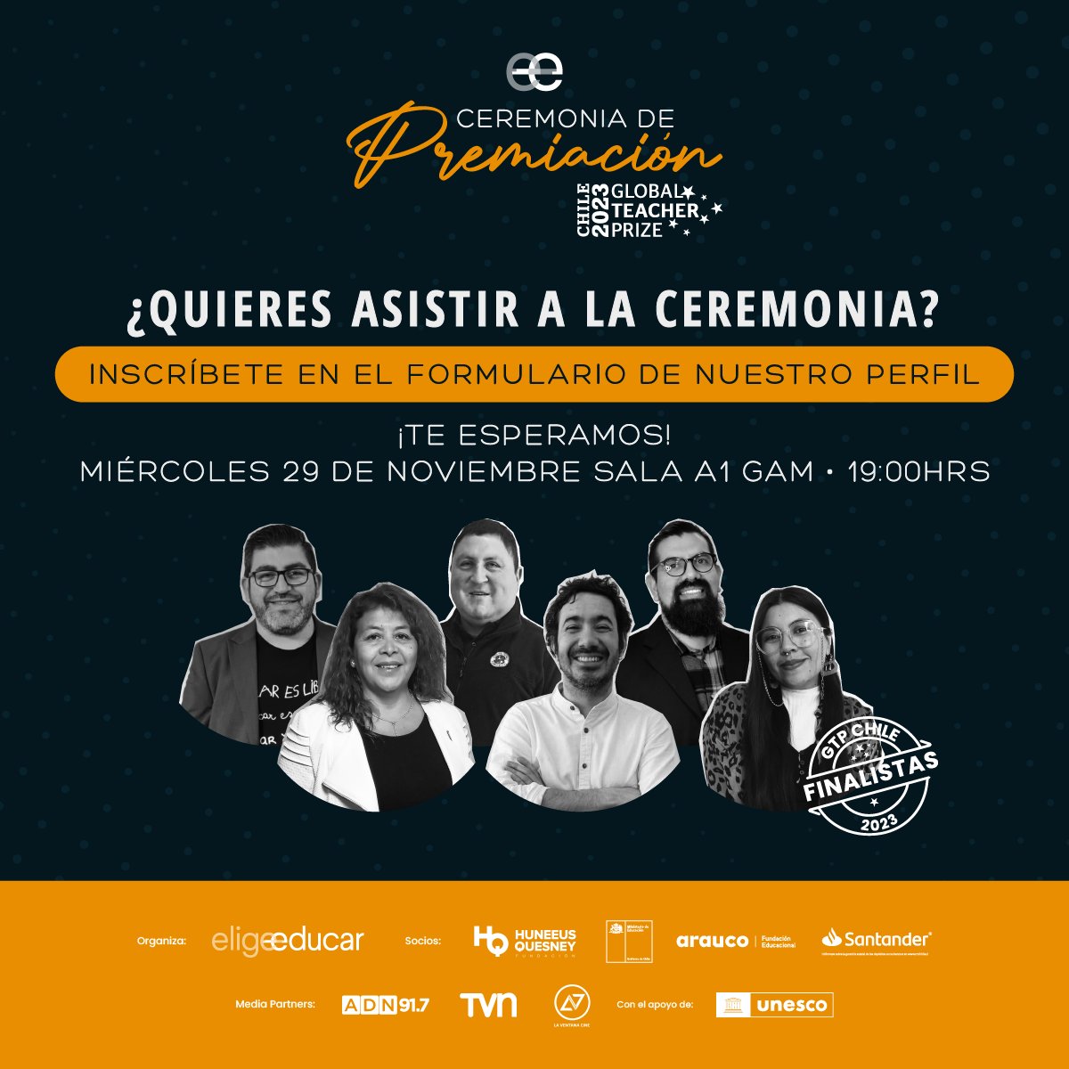 ¡Ven a la premiación del Global Teacher Prize Chile 2023! 🤩Conoce las historias de estos 6 grandes profesores y profesoras. Estaremos este miércoles en la Sala A1 del <a href="/centroGAM/">Centro GAM</a>. Si deseas asistir, inscríbete en el siguiente link: docs.google.com/forms/d/e/1FAI…
