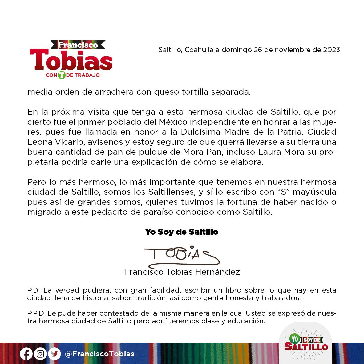 Carta para <a href="/marrdzcantu/">Mariana Rodriguez Cantu</a> desde #Saltillo