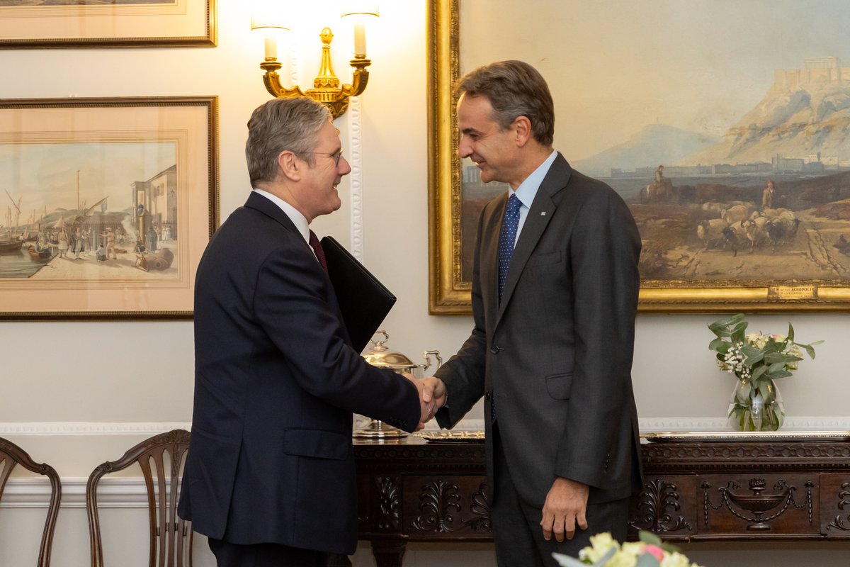 Great to meet with @PrimeministerGR. We discussed boosting UK-Greek cooperation in key areas, from delivering economic security to taking climate action. With Labour, Britain and Greece will remain strong partners.