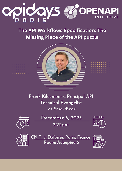 🚀 Join us at #APIDaysParis on December 6th-7th with a full OpenAPI Track! Don't miss @fkilcommins session: 'The API Workflows Specification: The Missing Piece of the API puzzle.' 🤯 Read more: openapis.org/events/apidays… #APIInnovation @SmartBear