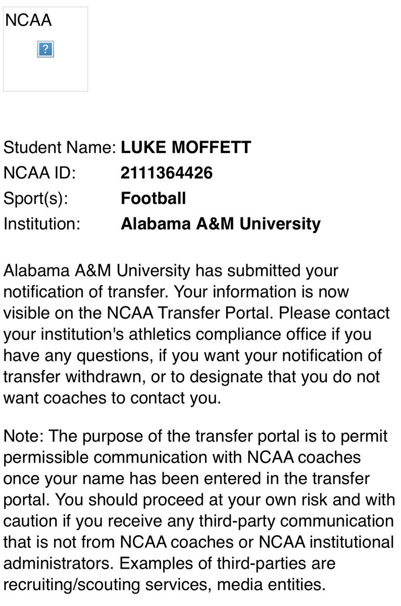 lukemoffett84's tweet photo. I have officially entered the transfer portal with 1 year of eligibility and a red shirt. https://t.co/eHKjmD97Rp