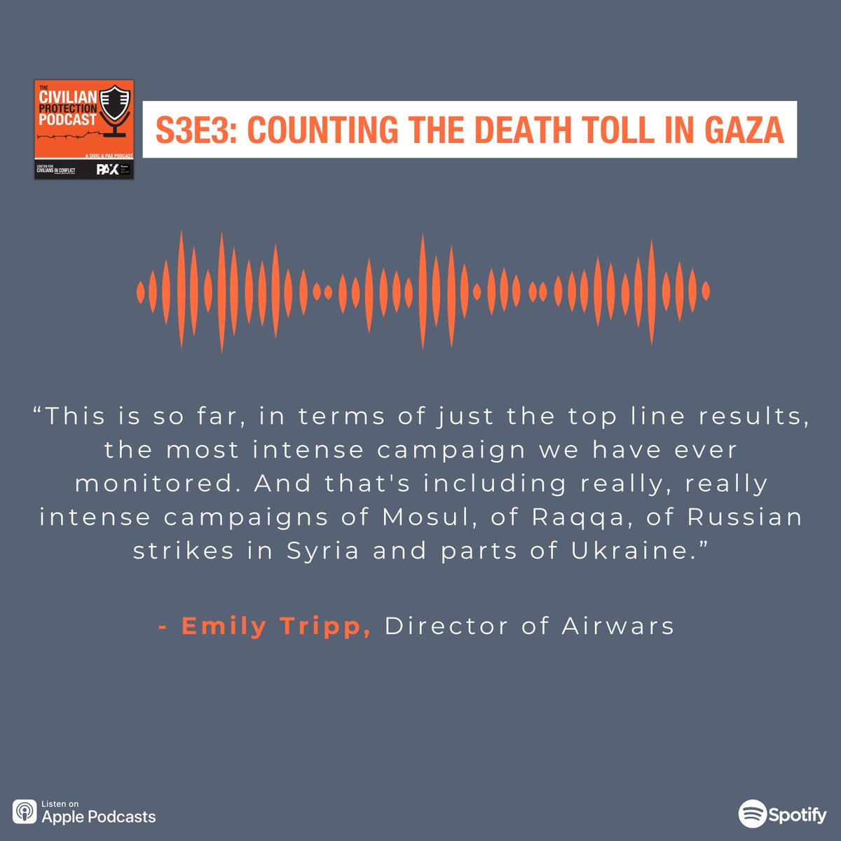 In our newest episode, @Emily_4319 discusses the death toll in Gaza and how it compares with other conflicts @airwars has monitored. Listen 🎧: open.spotify.com/episode/3YJtFr…