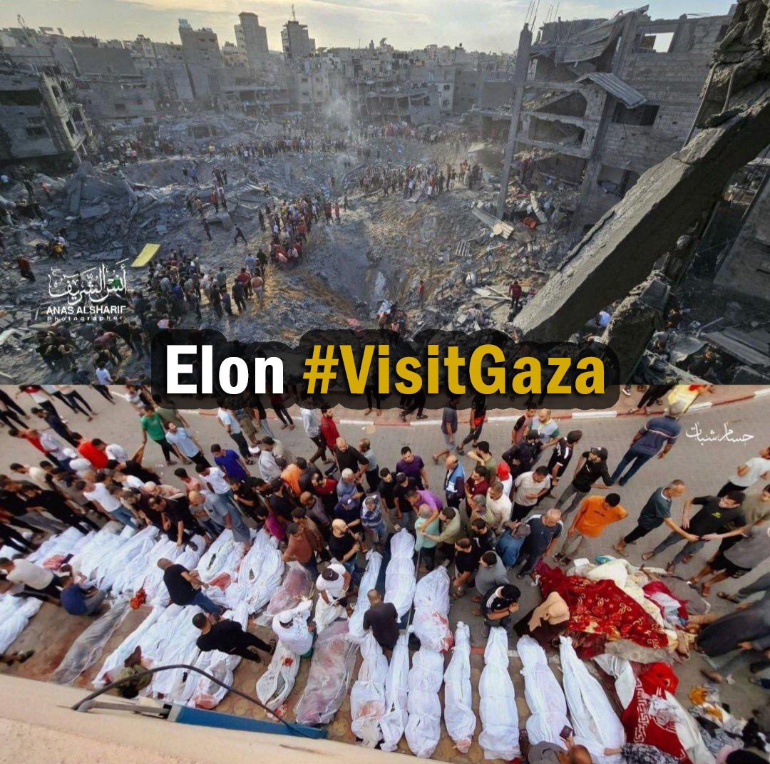 HamdiCelikbas's tweet photo. Dear Elon, you should make a similar visit to Gaza as you did to Israel! You should see how Israel massacred 15 thousand people in Gaza, including more than 7 thousand children. It should not be forgotten that this war did not start on November 7, and that Israel, like a "terrorist state", massacred innocent people in the Palestinian lands it has occupied for 70 years. I would like to remind you that Gaza is an area of ​​360 square kilometers that has been under siege for years and has been turned into an open-air prison. I invite you to Egypt's Rafah Border Gate to hear from the Palestinians the extent of the disaster in Gaza.  #VisitGaza #ElongotoGaza
