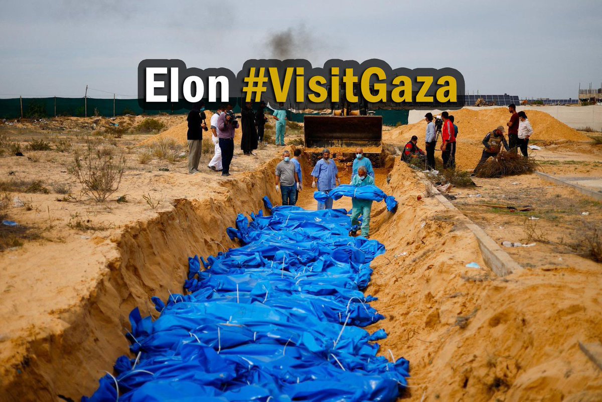 HamdiCelikbas's tweet photo. Dear Elon, you should make a similar visit to Gaza as you did to Israel! You should see how Israel massacred 15 thousand people in Gaza, including more than 7 thousand children. It should not be forgotten that this war did not start on November 7, and that Israel, like a "terrorist state", massacred innocent people in the Palestinian lands it has occupied for 70 years. I would like to remind you that Gaza is an area of ​​360 square kilometers that has been under siege for years and has been turned into an open-air prison. I invite you to Egypt's Rafah Border Gate to hear from the Palestinians the extent of the disaster in Gaza.  #VisitGaza #ElongotoGaza