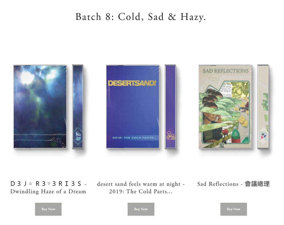 3 New Tapes from Rei Records!  
🍃 Ｄ３Ｊ△ Ｒ３▽３ＲＩ３Ｓ🍃 
🧣 desert sand feels warm at night 🧣 
📂 Sad Reflections 📂 
These releases are looking for adventurous listeners to give them a new home. 
Build your own bundle of 3 with a 10% Discount through code "BIGHUG".