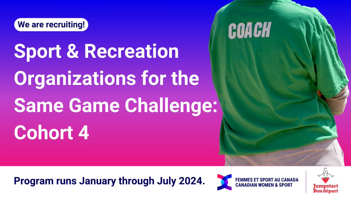 Advance your organization’s gender equity in sport! Applications are open for sport and recreation organizations across Canada to participate in the Same Game Challenge: Cohort 4, running January to July 2024. Deadline is November 30. Apply now: cws.submittable.com/submit/271708/…