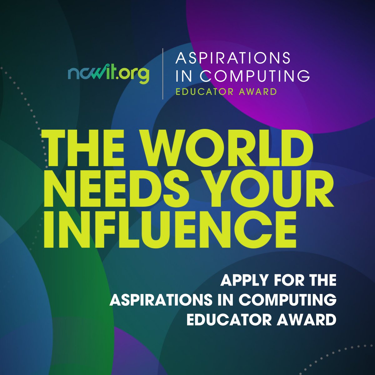 Only 1️⃣ week left! Now that you've endorsed your students, apply for the #NCWITAiC24 Educator Award! 🌟 Be honored for your work building gender equity in computing! 🌟 Get access to apply for $750 in professional development funds Learn more + apply: aspirations.org/AiCEducatorAwa…