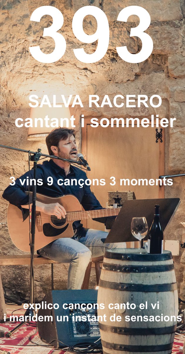 Dimecres, al saló del Teatre Principal <a href="/SalvaRacero/">SALVA RACERO</a> hi farà el seu concert 393 " 3 vins, 9 cançons 3 moments) de la mà de <a href="/jjmmsabadell/">Joventuts Musicals Sabadell</a> amb el públic en tauletes per prendre els vins  #sabadell federacio.joventutsmusicals.cat/ca/programas/c…