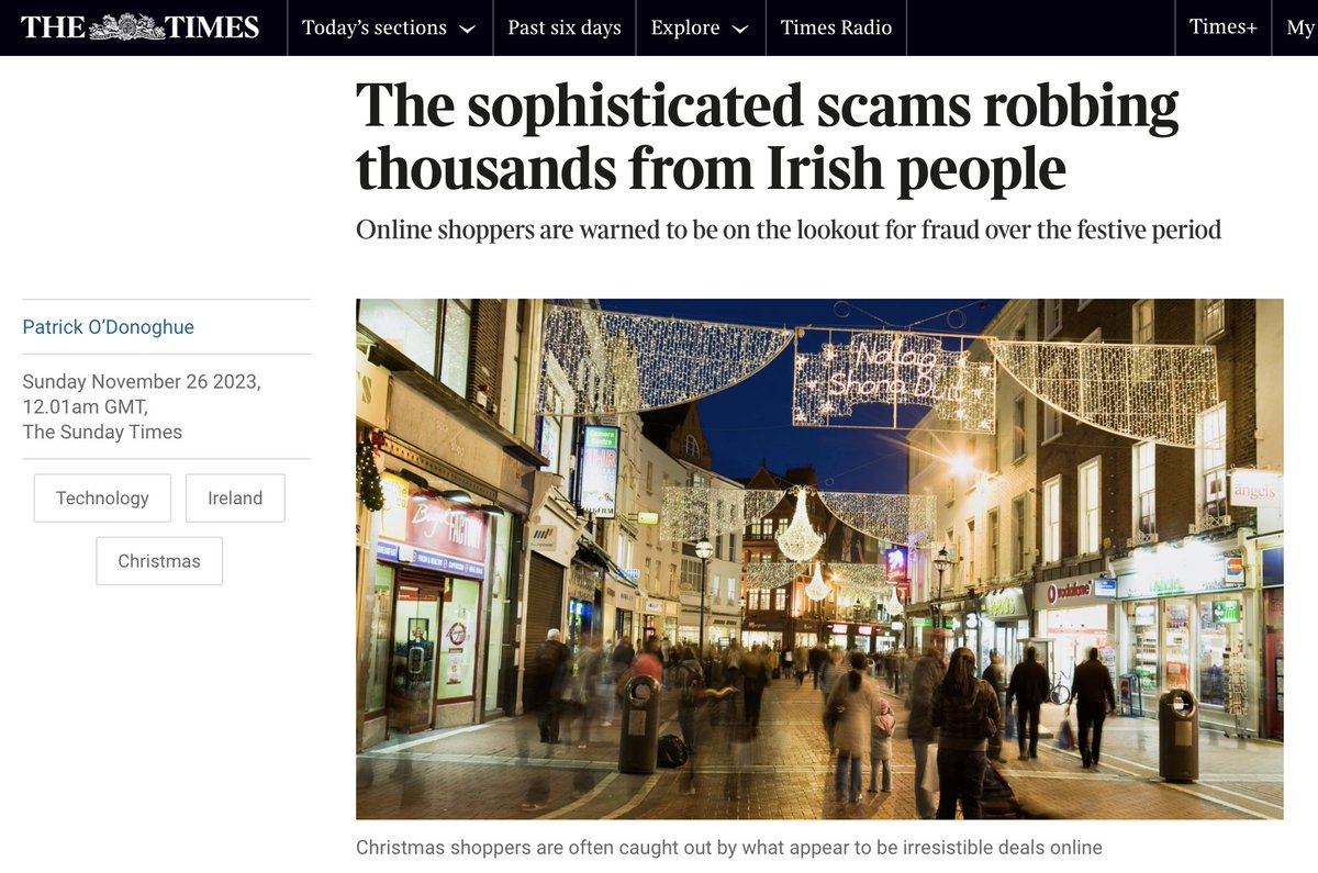 Chair of cybersecurity @donnaoshea3 at @MTU_ie features in @thesundaytimes_ warning shoppers to be on the lookout for fraud She recommends check.cyberskills.ie, that allows shoppers check the legitimacy of internet retailers websites lnkd.in/ecN5gF56