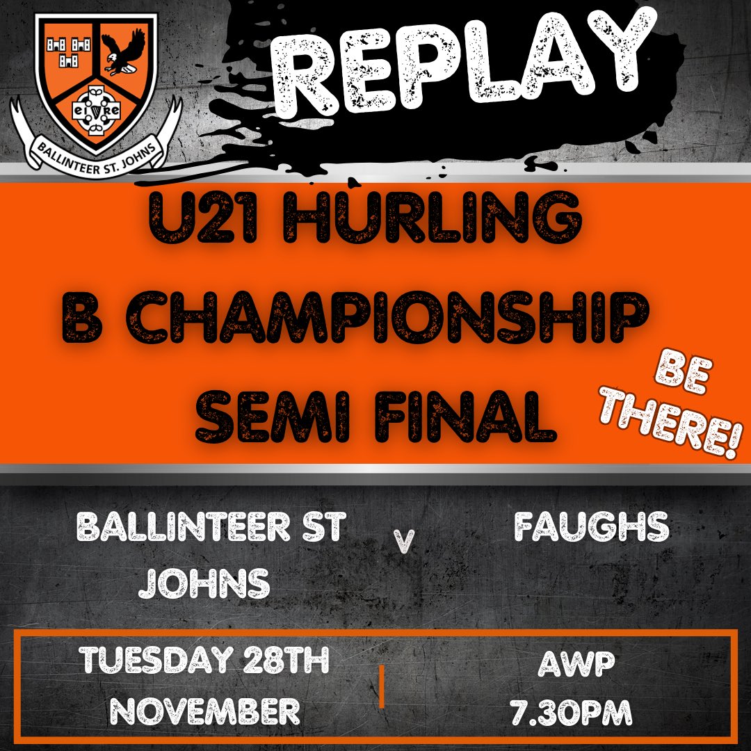 Big game tomorrow night on the All Weather Pitch! @DubGAAOfficial U21 Hurling B Championship Semi Final Replay! The first game was phenomenal with both teams level after extra time 2-26 to 0-32! Don’t miss the replay! Be there! Let’s get big home support out for the team!