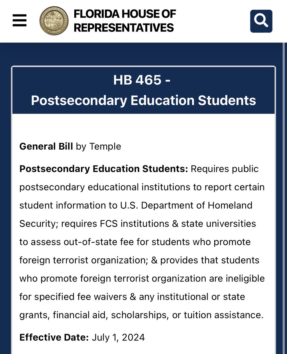 tomaskenn's tweet photo. Florida Legislature is introducing a bill to try to get foreign students who express pro-Palestinian views deported by reporting them to Homeland Security, while fining Florida students who do the same. From the same clowns who love pretending that they care about free speech. https://t.co/pquAn4JUmq