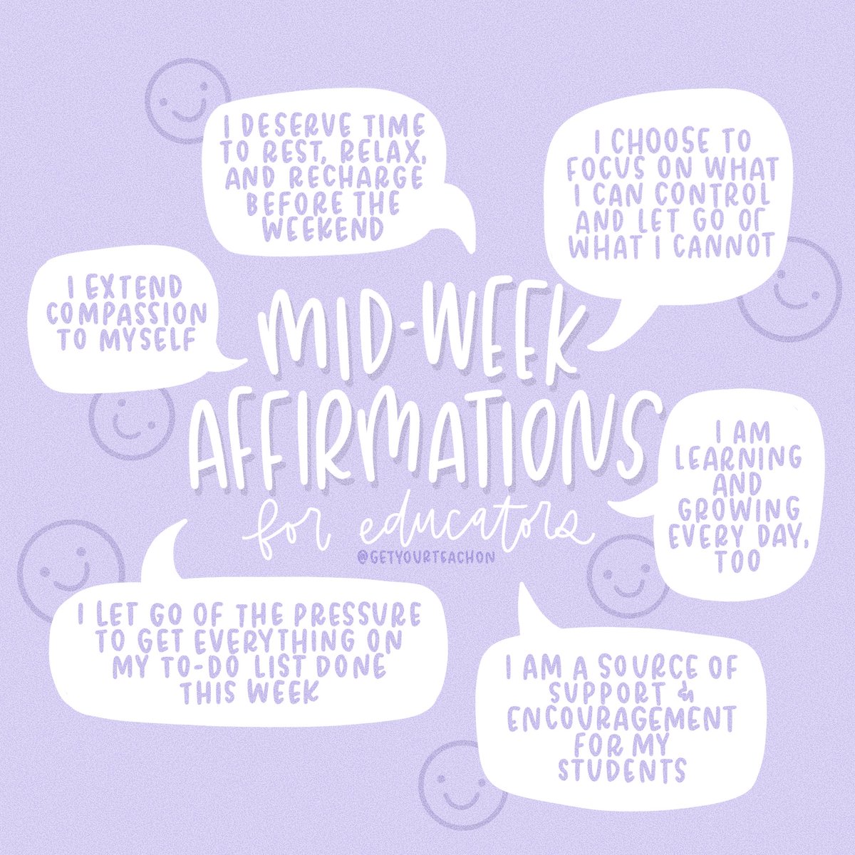 Your mid-week pick me 🆙! 

Find one minute in your day and look at yourself in the mirror while reciting these six affirmations. After you're done, take a deep breath and tell yourself you're doing a good job. 💜

#teacheraffirmations #teacherselfcare #teachermentalhealth