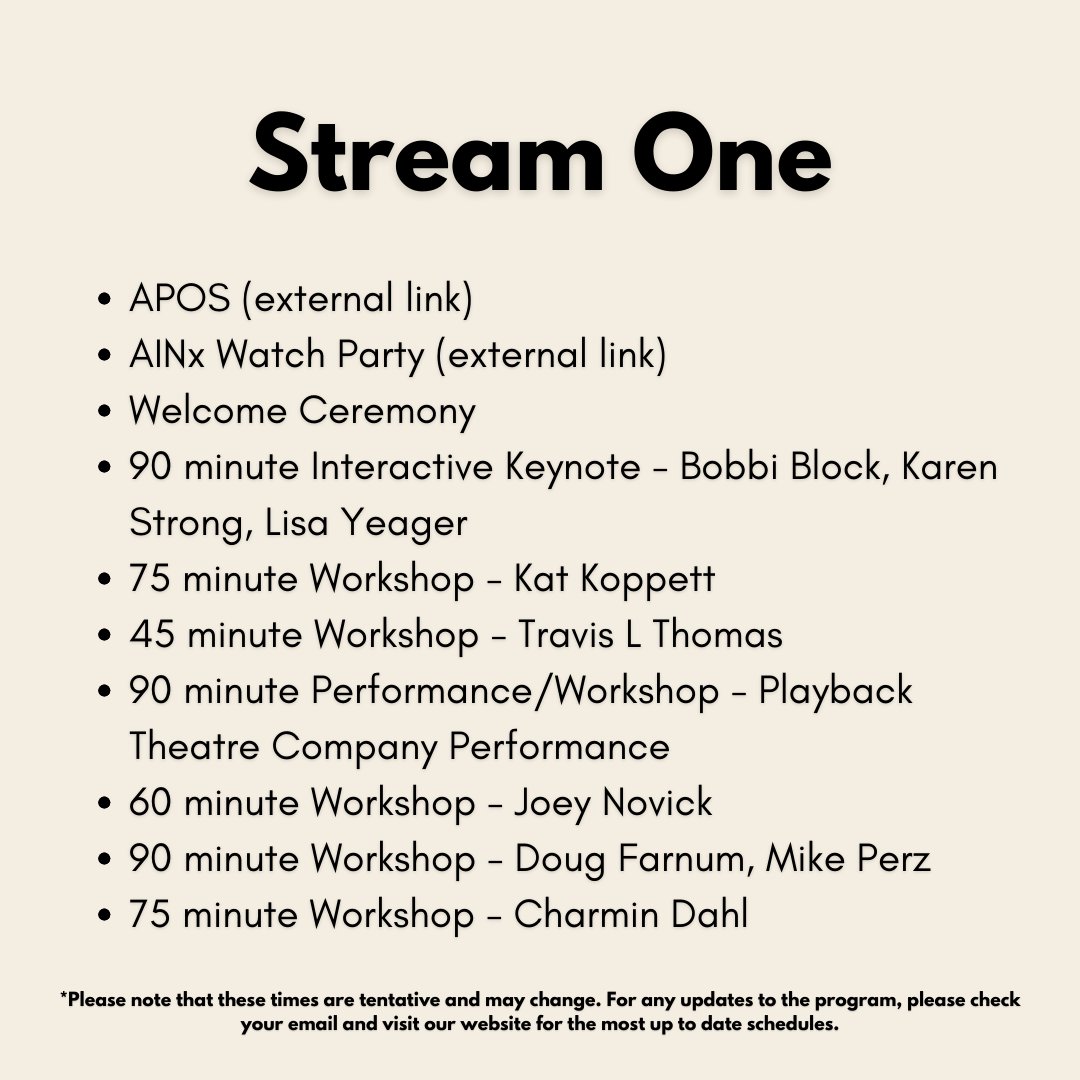 AINNetwork's tweet image. Our conference is about to kick-off! Check out our program, with our stream channels, and see which sessions peak your interest! 👀 

appliedimprovisationnetwork.org/sustainability…