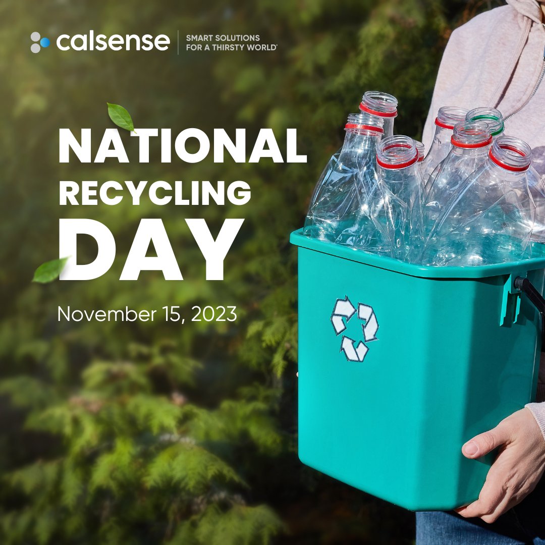 Calsense's tweet image. 🌿 Happy National Recycling Day! At Calsense, we&apos;re proud to contribute to a sustainable future through smart irrigation solutions. Join us in the mission to increase the U.S. recycling rate to 50% by 2030. Every act of recycling counts! ♻️💙 #RecycleForTheFuture