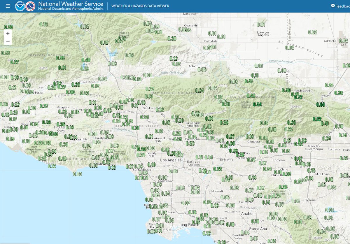 NWSLosAngeles's tweet image. Radar Update: More showers are developing over the waters off the Central Coast, with more sparse activity south. So far, 0.10-0.20&quot; has fallen at lower elevations of Ventura/LA counties, with 0.20-0.50&quot; for higher elevations.  #socal #radarupdate #cawx #CArain