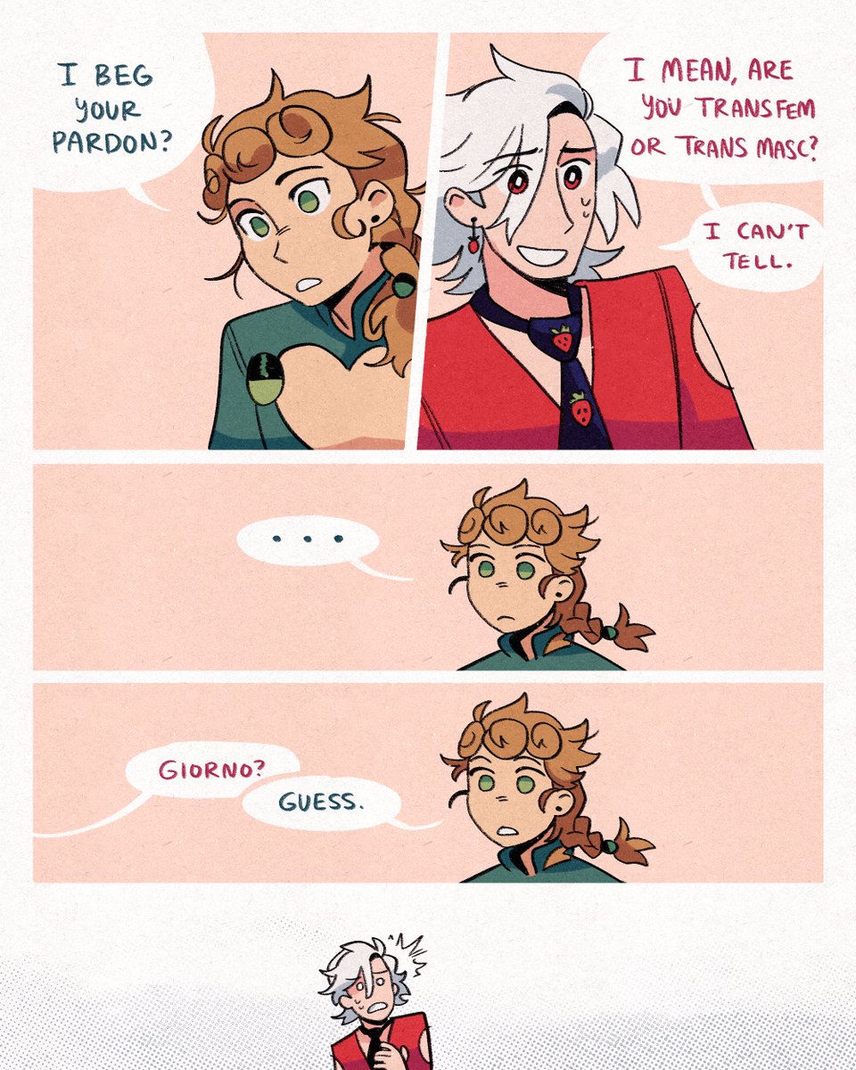 i came up with the joke first and decided to draw giorno second but like. he would do this 