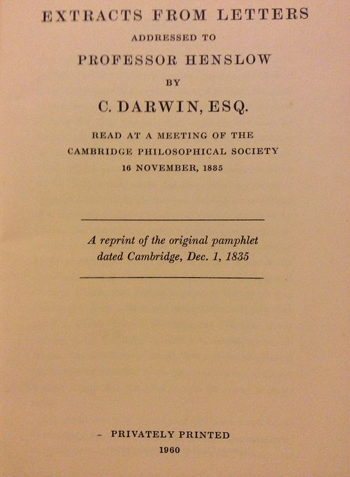 (1) 📑#OTD in #History 16 Nov 1835, “Extracts from Letters to Henslow”, taken from 10 letters written by #CharlesDarwin to #JohnStevensHenslow during the second survey expedition of #HMSBeagle, were read by Henslow and #AdamSedgwick to the Cambridge Philosophical Society.