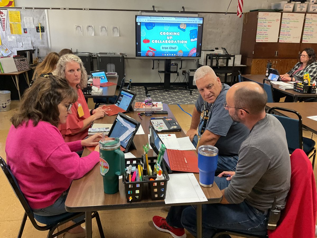 TiaMaRena's tweet photo. Cooking up Collaboration PD! #eduprotocols #IronChef My favorite part was hearing teachers present (share their recipes) on a new collaborative strategy they want to try! #WPSproud #PVMSproud #wearejustgettingstarted #igettodothis https://t.co/8wkTT424Ea