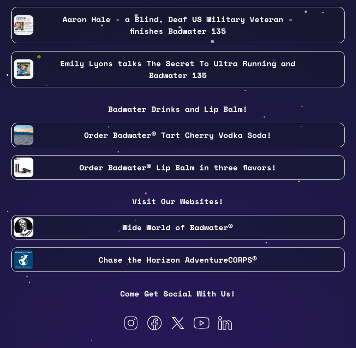 Very excited to have a Linktree (link in bio) to access everything @Badwater &amp; @AdventureCORPS!

Hit my bio or here's the link!
linktr.ee/badwater

Preview is in the attachments.

New links and content are added regularly!

#BadwaterStrong #BadwaterWayOfLife #adventurecorps