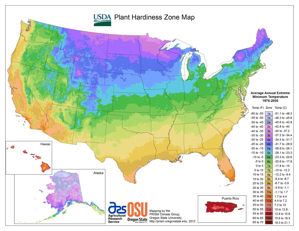 The new @USDA Plant Hardiness Map has been released. When compared with the 2012 edition, zone 3b (-35° to -30° F) has been significantly reduced, and zone 6a (-10° to -5° F) has been added along the Lake Michigan shoreline from Sheboygan to the Illinois border.