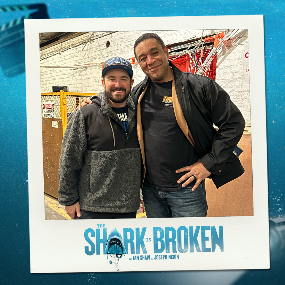 An @nbcblacklist reunion! Thank you Harry Lennix for catching🎣 us last night in our final week on #Broadway! Pictured here with his #TheBlacklist co-star Alex Brightman. 🦈
