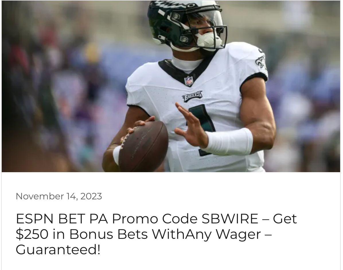 MDSportsBets's tweet photo. Get in on the action with #ESPNBET #Pennsylvania and receive a $250 in bonus bets when you sign up using the promo code SBWIRE /buff.ly/3QE4hbF. #sportsbetting https://t.co/2kxOUaZzS8