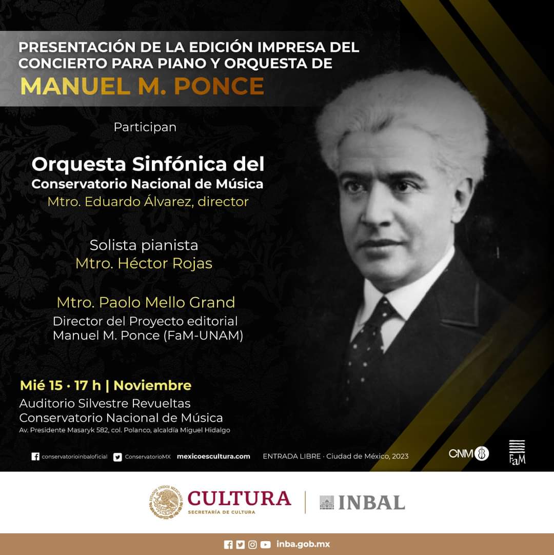 mtra_navarrete's tweet photo. Los invito a la presentación de la edición impresa del concierto para piano y orquesta de Manuel M. Ponce en reducción a dos pianos. 
📅 15 de noviembre
🕖 17 horas
📍 @ConservatorioMX https://t.co/YPzxkcA7fJ