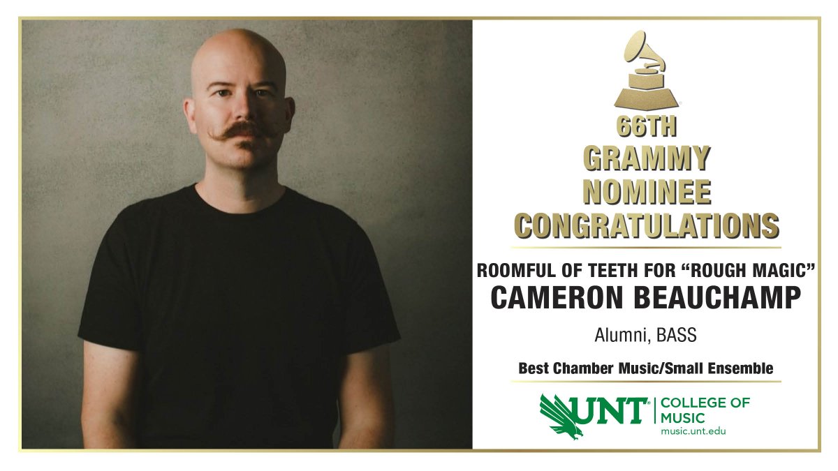 SINGER GRAMMY NOMINEE: Alumni baritone Cameron Beauchamp has been nominated in the category of Best Chamber Music/Small Ensemble Performance as an ensemble member of Roomful of Teeth for the album “Rough Magic.” @UNTSocial @JohnWRichmond2 @UNTNews